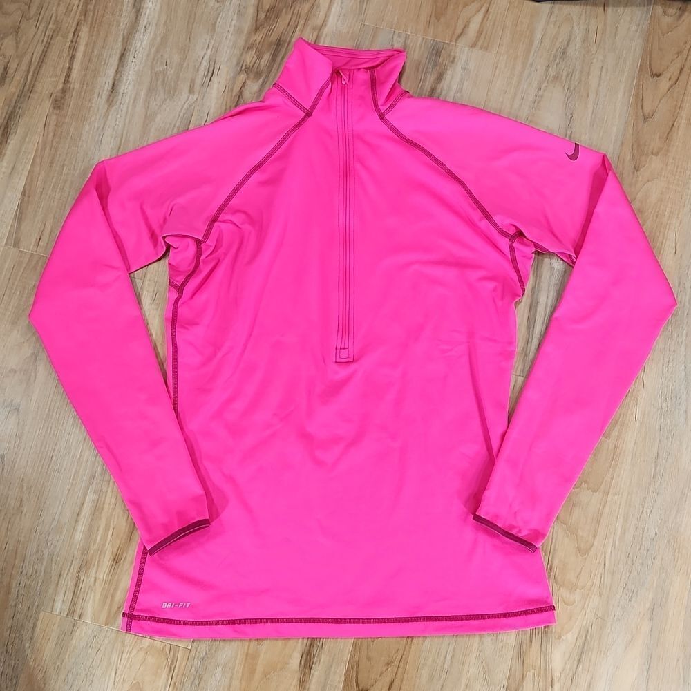 🔹️Nike Hot Pink Fleece Lined 1/2 Zip Mock Neck Athletic Top Large